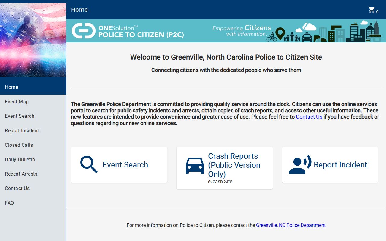 Greenville criminal records gateway in Police-to-Citizen