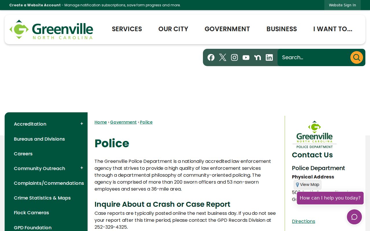 Greenville Police headquarters for local criminal records