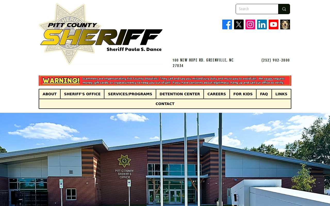 Pitt County criminal history links on the sheriff homepage