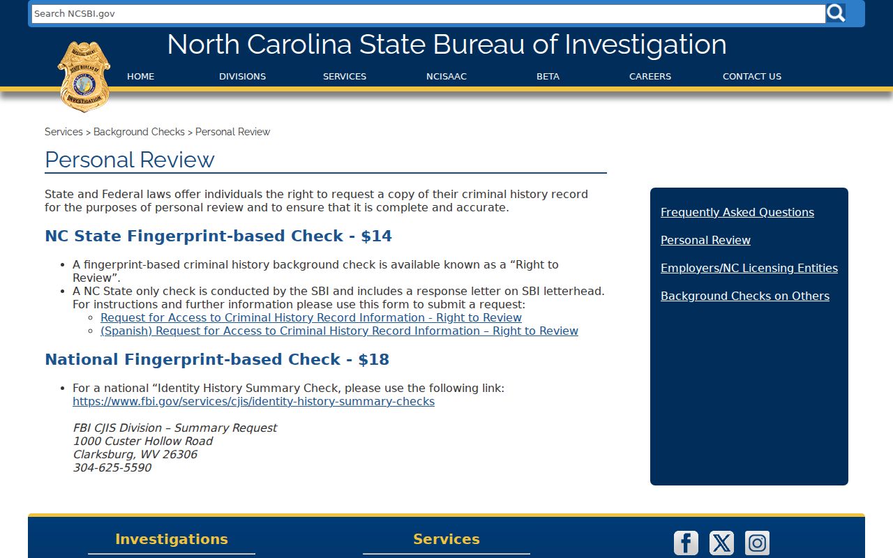 North Carolina SBI fingerprint review for Pitt County criminal history