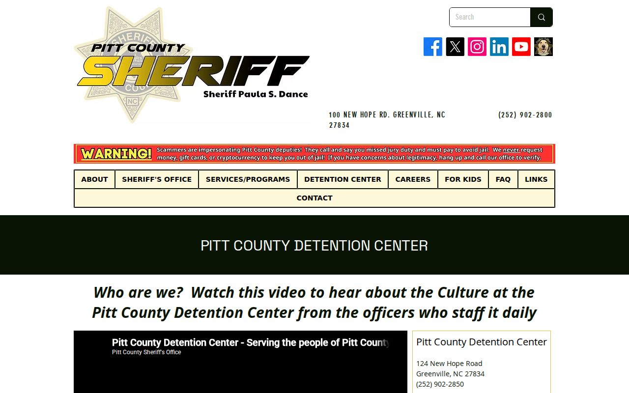 Pitt County Detention Center facility and inmate-information contacts