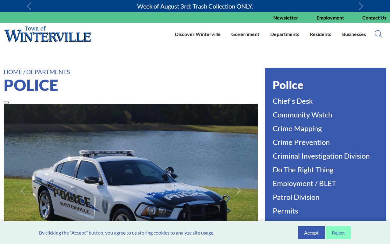 Winterville Police Department criminal records contact page