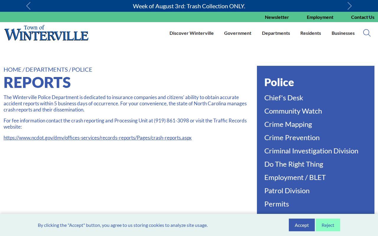Winterville criminal records notice for crash report timing